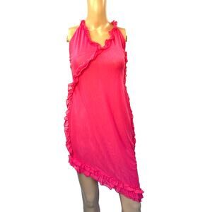 Micas Dress Women Large Rasberry Pink Sleeveless Asymmetric Chiffon Ruffled